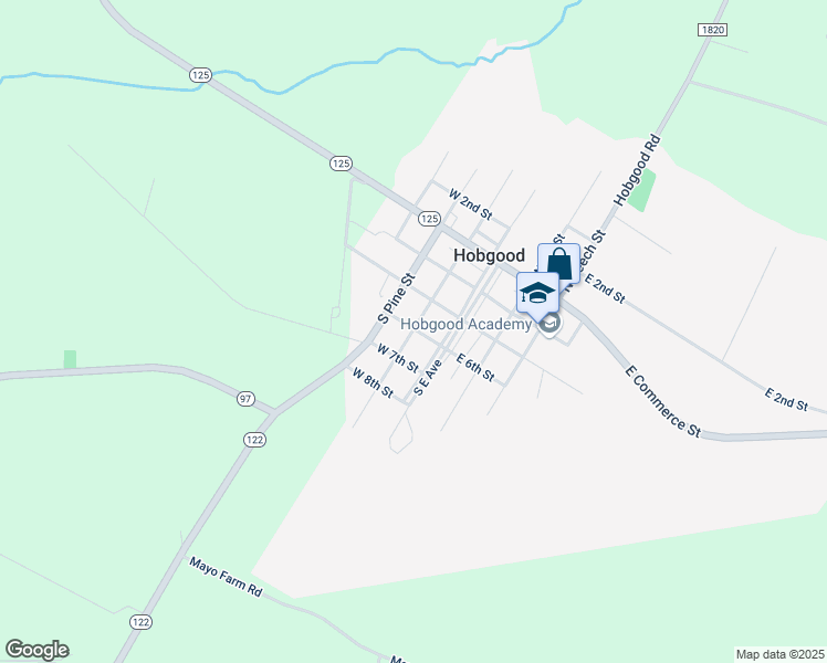 map of restaurants, bars, coffee shops, grocery stores, and more near 101-199 West 6th Street in Hobgood