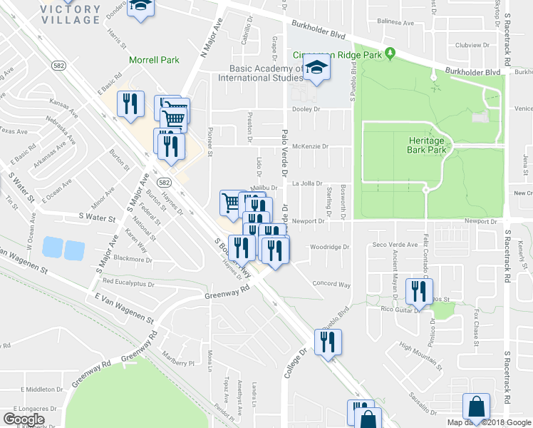 map of restaurants, bars, coffee shops, grocery stores, and more near 862 Sausalito Drive in Henderson