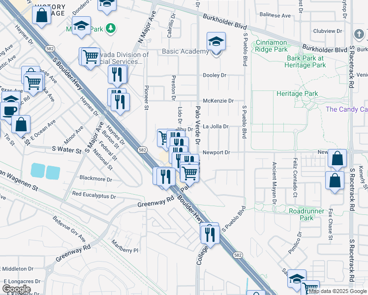 map of restaurants, bars, coffee shops, grocery stores, and more near 862 Sausalito Drive in Henderson