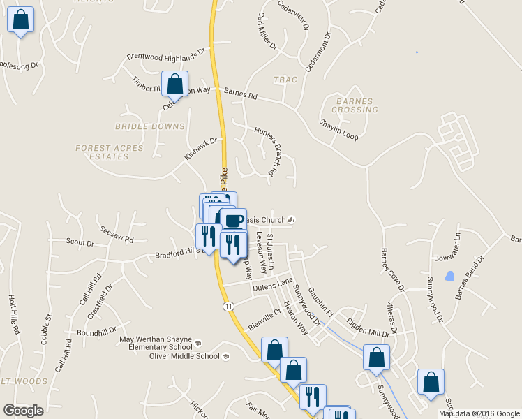 map of restaurants, bars, coffee shops, grocery stores, and more near 7231 Althorp Way in Nashville