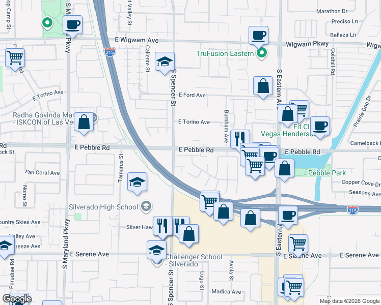 map of restaurants, bars, coffee shops, grocery stores, and more near 1900 Tremolite Avenue in Las Vegas