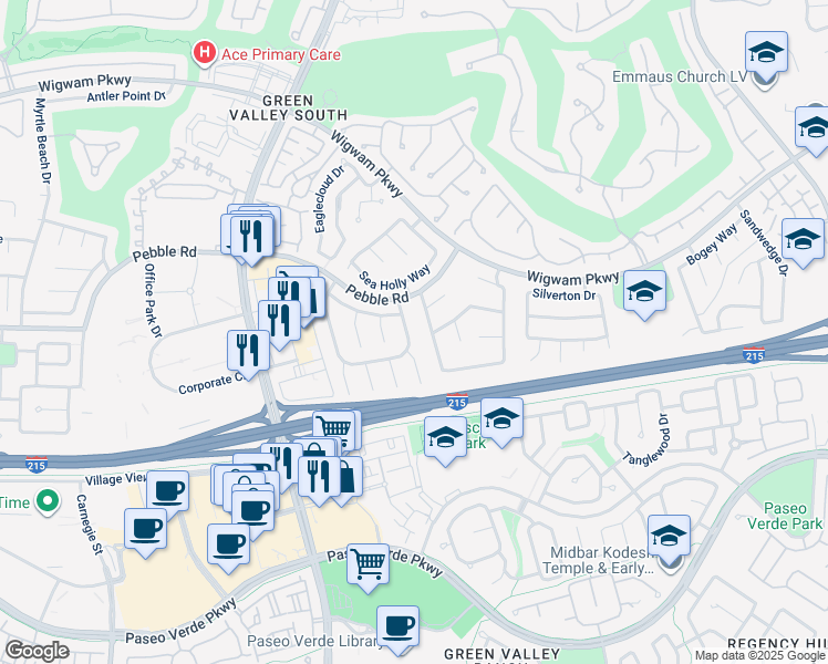 map of restaurants, bars, coffee shops, grocery stores, and more near 2113 Fountain Springs Drive in Henderson