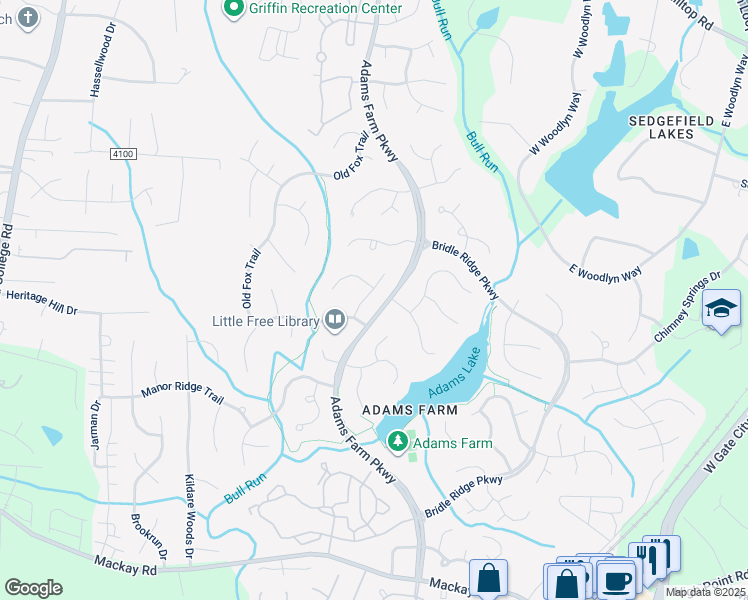 map of restaurants, bars, coffee shops, grocery stores, and more near 1603 Dedham Court in Greensboro