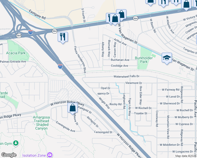 map of restaurants, bars, coffee shops, grocery stores, and more near 425 Viewmont Drive in Henderson