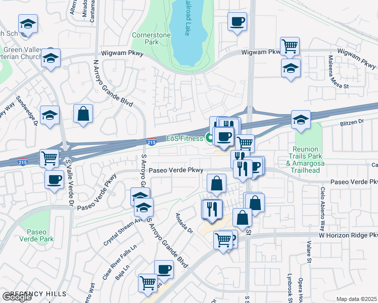 map of restaurants, bars, coffee shops, grocery stores, and more near 1572 Bozeman Drive in Henderson