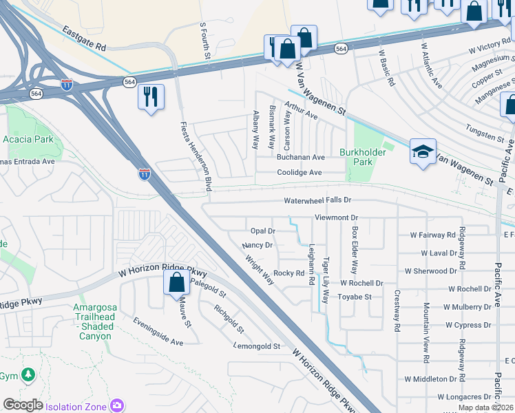 map of restaurants, bars, coffee shops, grocery stores, and more near 425 Viewmont Drive in Henderson