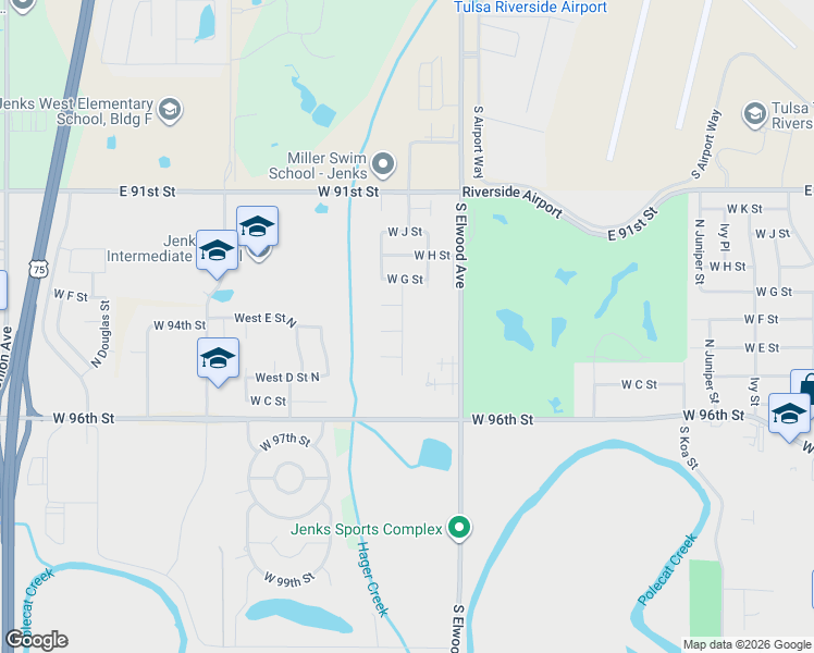 map of restaurants, bars, coffee shops, grocery stores, and more near 509 Sycamore Street in Jenks