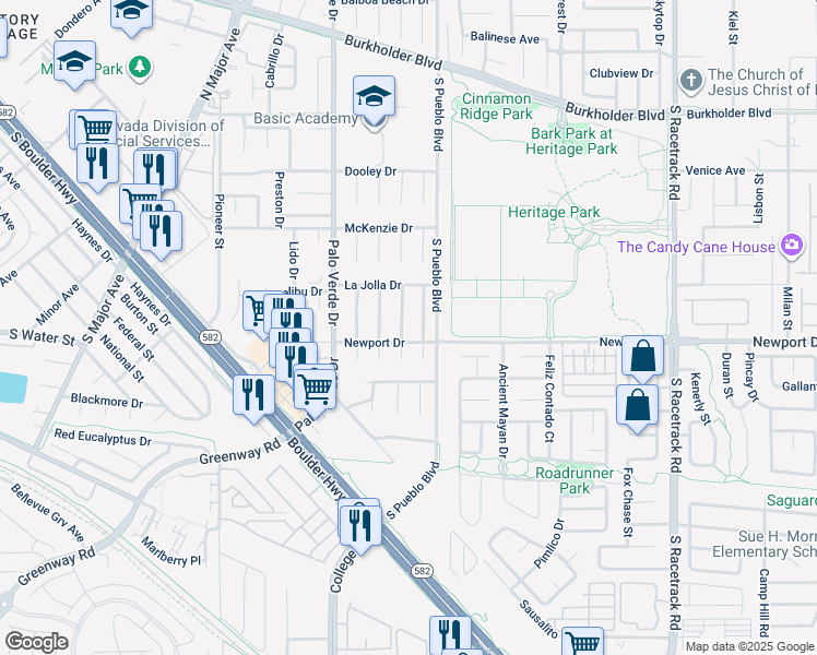 map of restaurants, bars, coffee shops, grocery stores, and more near 124 Sterling Drive in Henderson