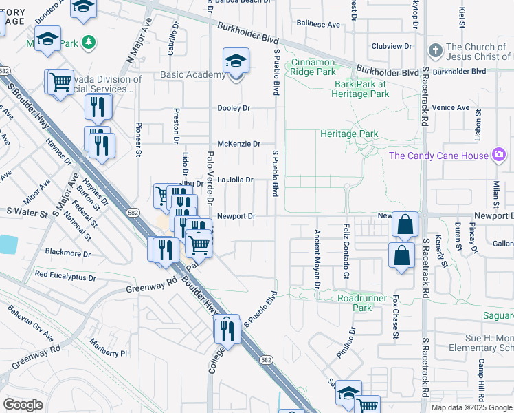 map of restaurants, bars, coffee shops, grocery stores, and more near 124 Sterling Drive in Henderson