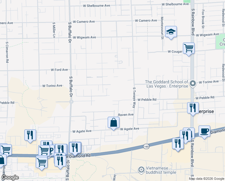 map of restaurants, bars, coffee shops, grocery stores, and more near 7416-7498 West Pebble Road in Las Vegas