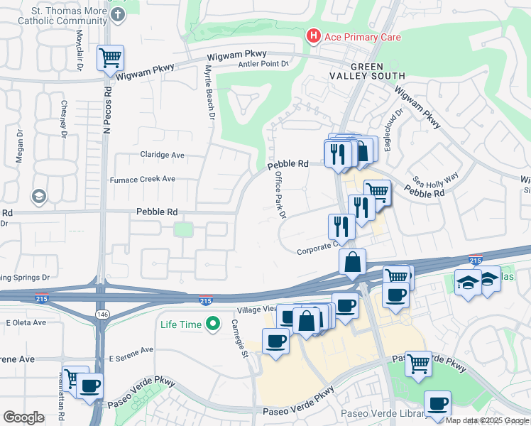 map of restaurants, bars, coffee shops, grocery stores, and more near 2280 Corporate Circle in Henderson