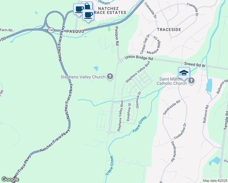 map of restaurants, bars, coffee shops, grocery stores, and more near 633 Pasquo Road in Nashville