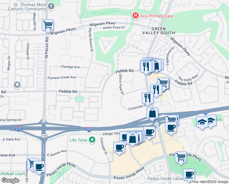 map of restaurants, bars, coffee shops, grocery stores, and more near 2290 Corporate Circle in Henderson
