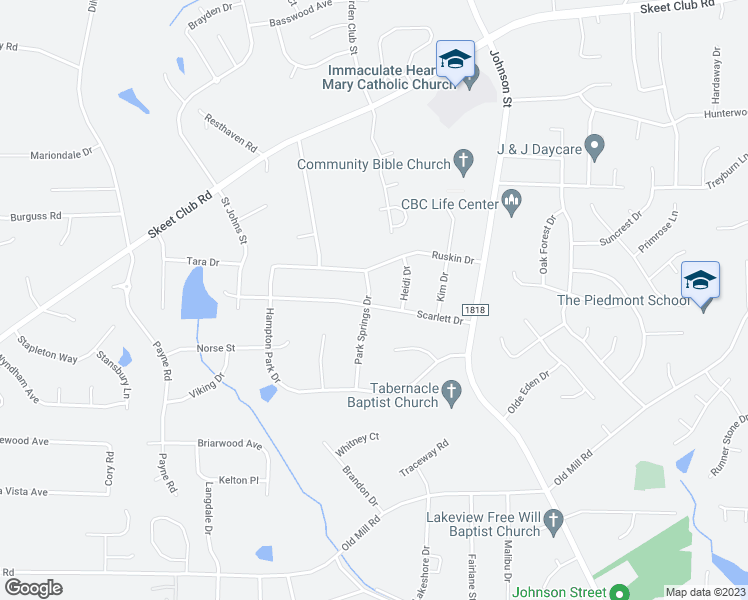 map of restaurants, bars, coffee shops, grocery stores, and more near 4002 Park Springs Drive in High Point