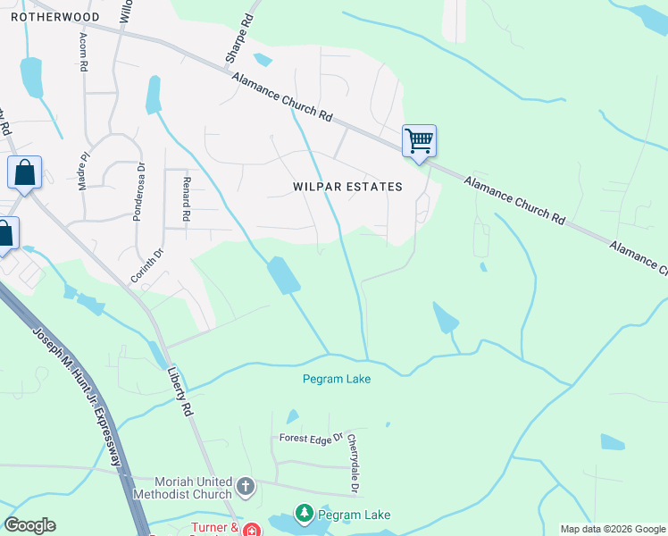 map of restaurants, bars, coffee shops, grocery stores, and more near 2703 Kilpatrick White Road in Greensboro