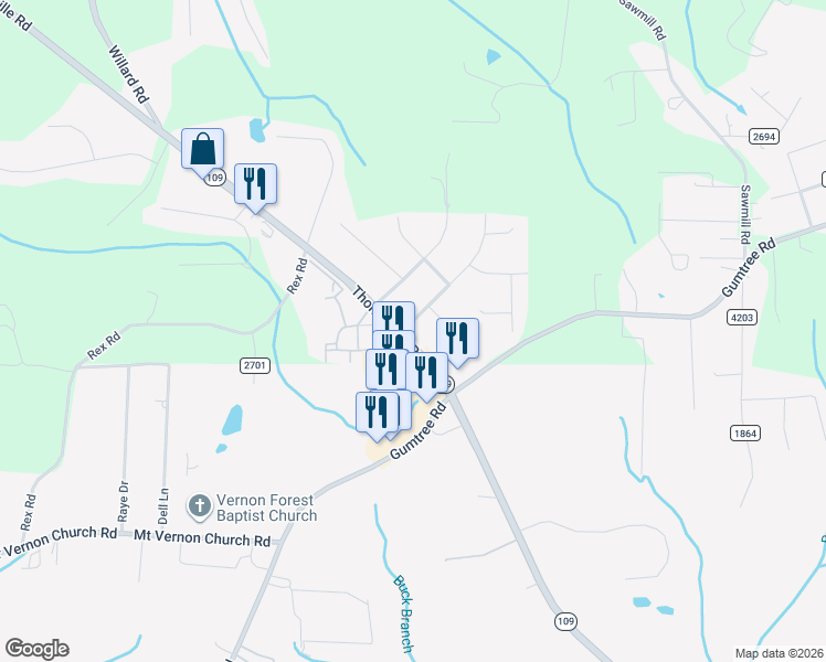 map of restaurants, bars, coffee shops, grocery stores, and more near 4760 Merriweather Road in Winston-Salem