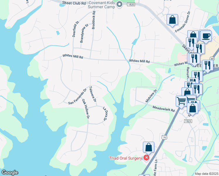 map of restaurants, bars, coffee shops, grocery stores, and more near 2204 Setliff Drive in High Point