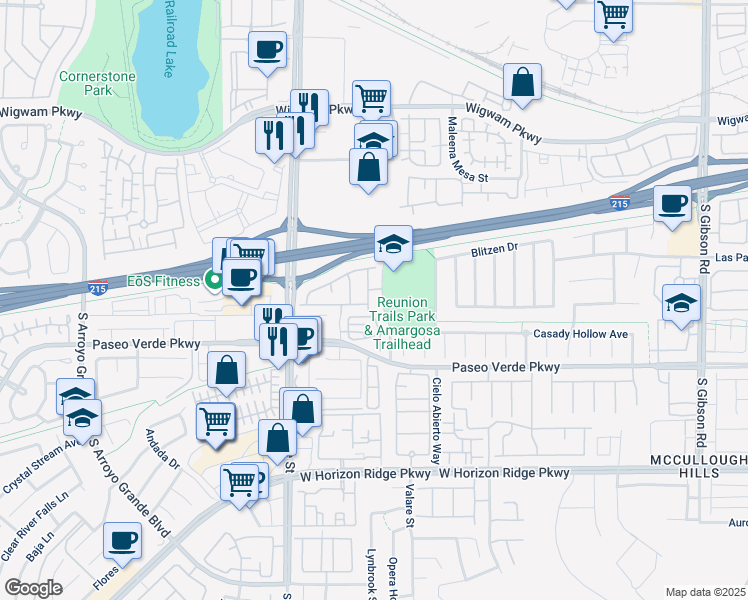 map of restaurants, bars, coffee shops, grocery stores, and more near 36 Hudson Canyon Street in Henderson