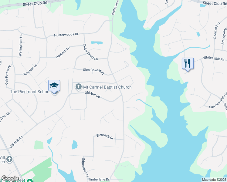 map of restaurants, bars, coffee shops, grocery stores, and more near 2540 White Fence Way in High Point