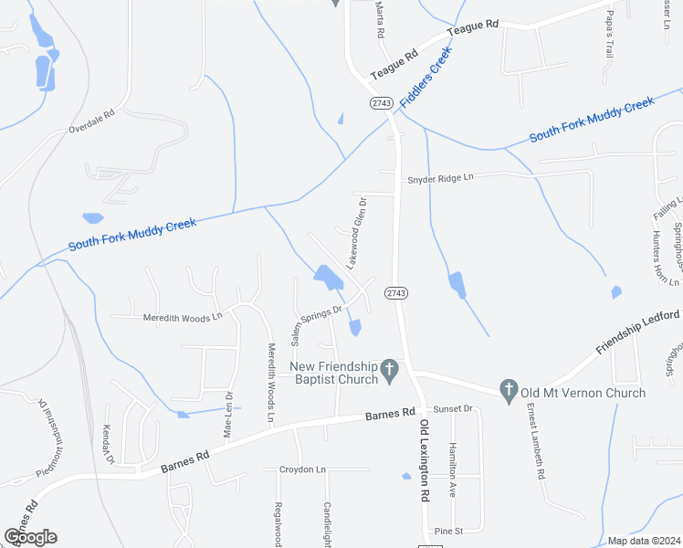 map of restaurants, bars, coffee shops, grocery stores, and more near 4160 Salem Springs Court in Winston-Salem