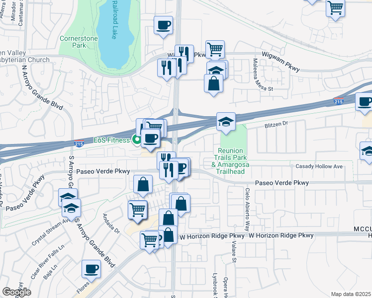 map of restaurants, bars, coffee shops, grocery stores, and more near 1362 Grass Creek Avenue in Henderson