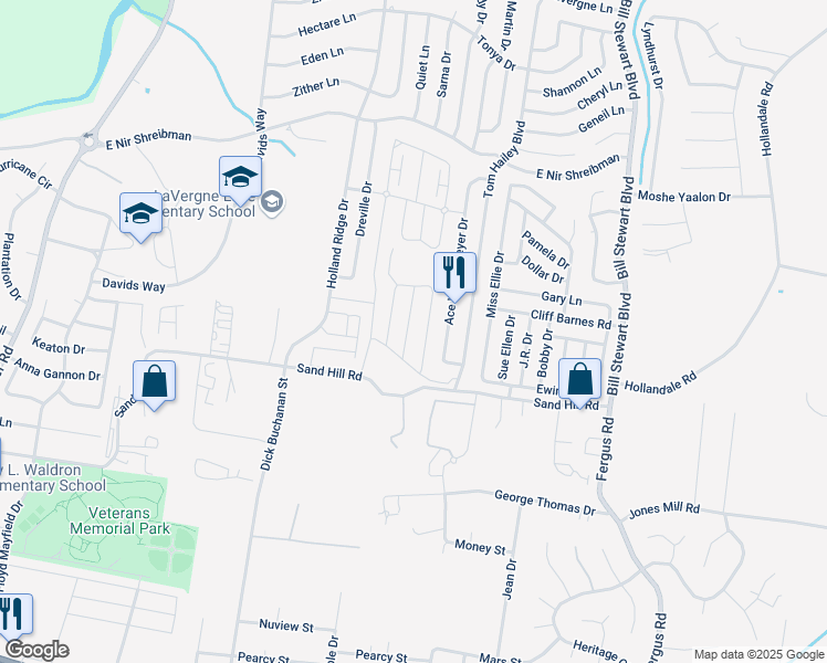 map of restaurants, bars, coffee shops, grocery stores, and more near in La Vergne