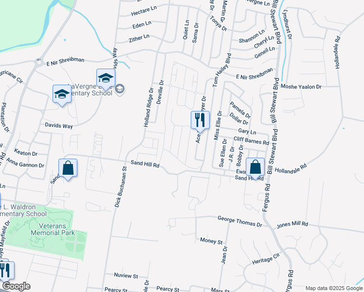 map of restaurants, bars, coffee shops, grocery stores, and more near in La Vergne