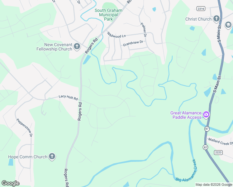map of restaurants, bars, coffee shops, grocery stores, and more near 543 Little Creek Drive in Graham