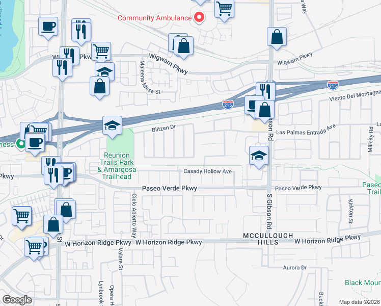 map of restaurants, bars, coffee shops, grocery stores, and more near 33 Hatten Bay Street in Henderson