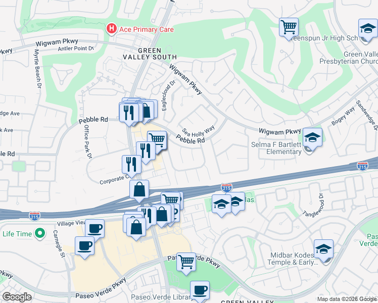 map of restaurants, bars, coffee shops, grocery stores, and more near 2114 Club Meadows Drive in Henderson