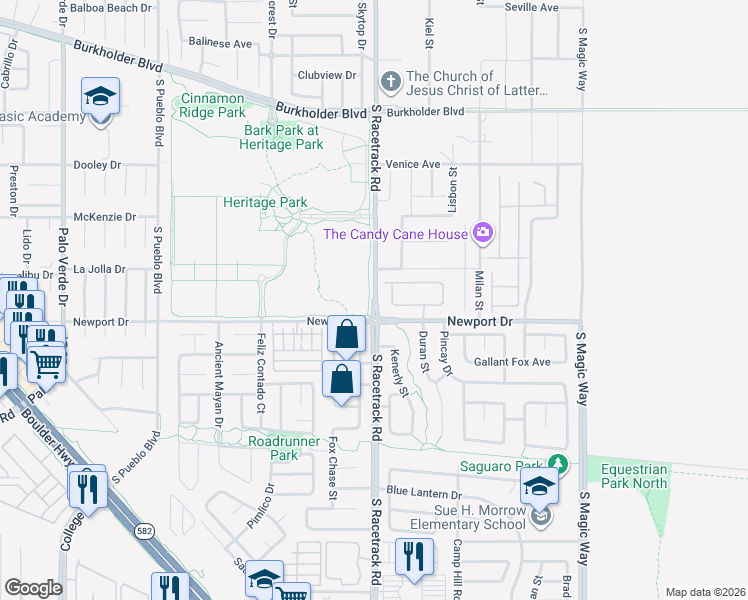 map of restaurants, bars, coffee shops, grocery stores, and more near South Racetrack Road in Henderson