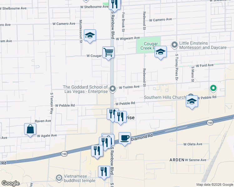 map of restaurants, bars, coffee shops, grocery stores, and more near 8840 South Rainbow Boulevard in Las Vegas