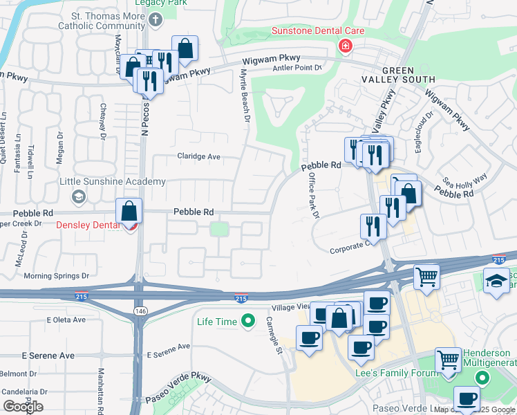map of restaurants, bars, coffee shops, grocery stores, and more near 2405 Alpine Meadows Avenue in Henderson