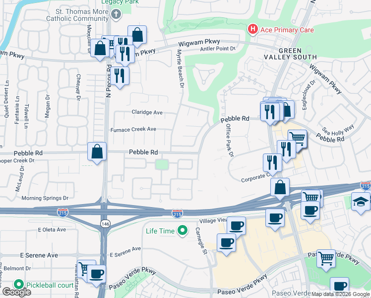map of restaurants, bars, coffee shops, grocery stores, and more near 2409 Alpine Meadows Avenue in Henderson