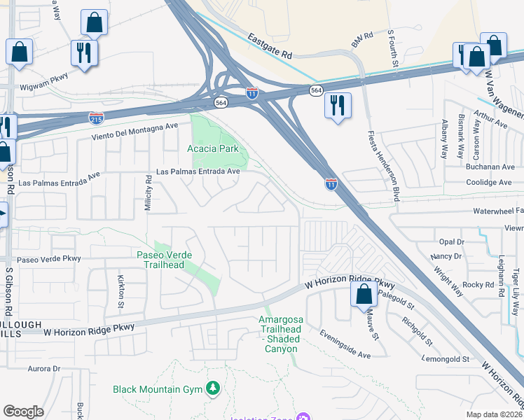 map of restaurants, bars, coffee shops, grocery stores, and more near 136 Camino Francisco in Henderson
