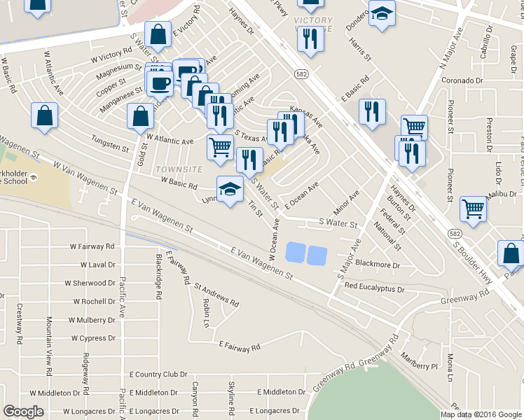 map of restaurants, bars, coffee shops, grocery stores, and more near 323 Tin Street in Henderson
