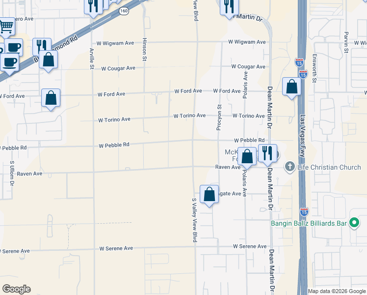 map of restaurants, bars, coffee shops, grocery stores, and more near 3888 West Pebble Road in Las Vegas