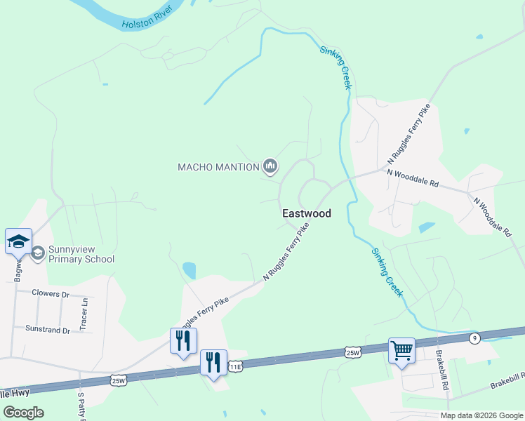 map of restaurants, bars, coffee shops, grocery stores, and more near 7315 Beechleaf Road in Knoxville