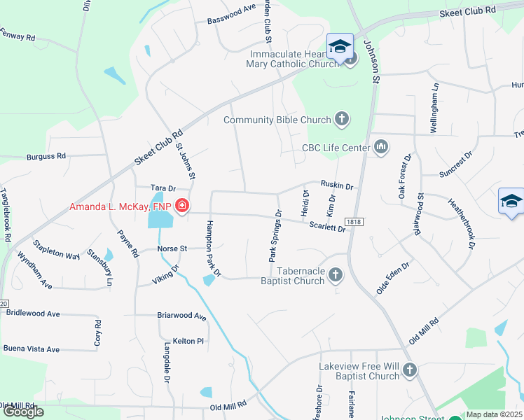 map of restaurants, bars, coffee shops, grocery stores, and more near 1128 Scarlett Drive in High Point
