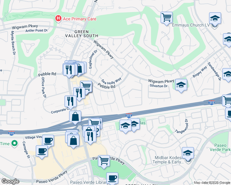 map of restaurants, bars, coffee shops, grocery stores, and more near 2107 Fountain Springs Drive in Henderson