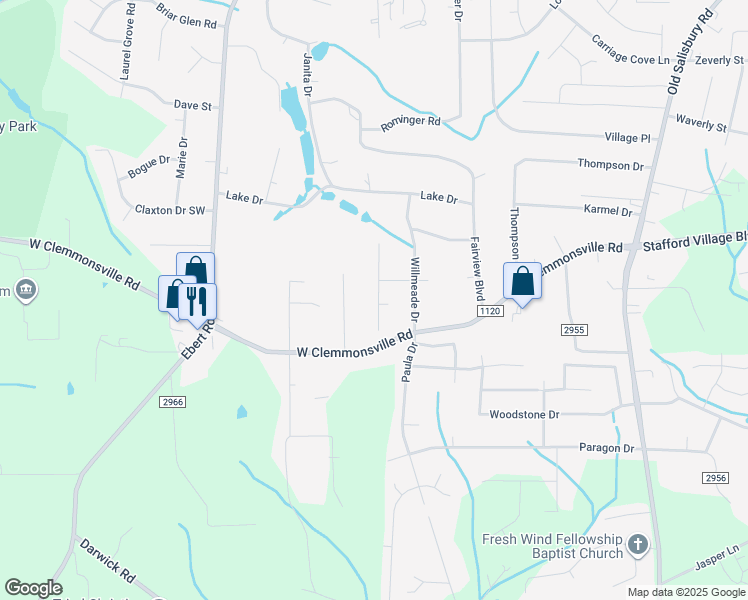 map of restaurants, bars, coffee shops, grocery stores, and more near 4144 Kennison Village Drive in Winston-Salem