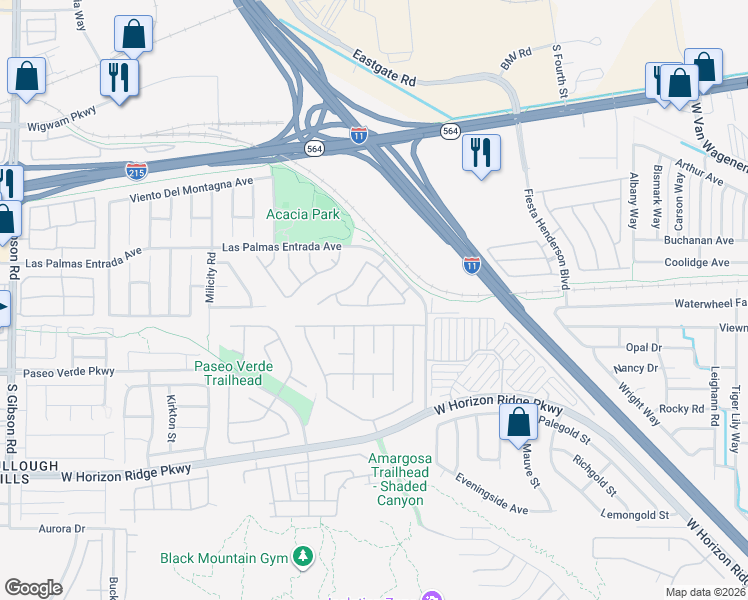 map of restaurants, bars, coffee shops, grocery stores, and more near 136 Camino Francisco in Henderson