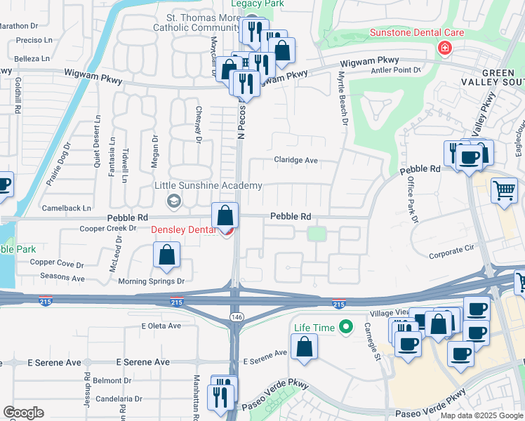 map of restaurants, bars, coffee shops, grocery stores, and more near 1 Rising Sun Court in Henderson