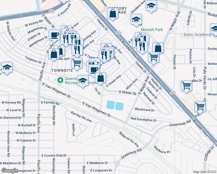 map of restaurants, bars, coffee shops, grocery stores, and more near 7 East Ocean Avenue in Henderson