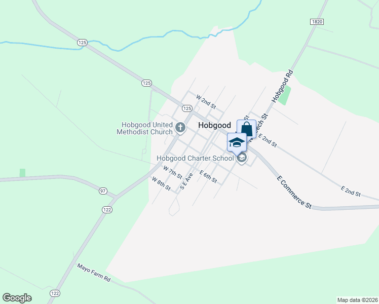 map of restaurants, bars, coffee shops, grocery stores, and more near 210 South Poplar Street in Hobgood