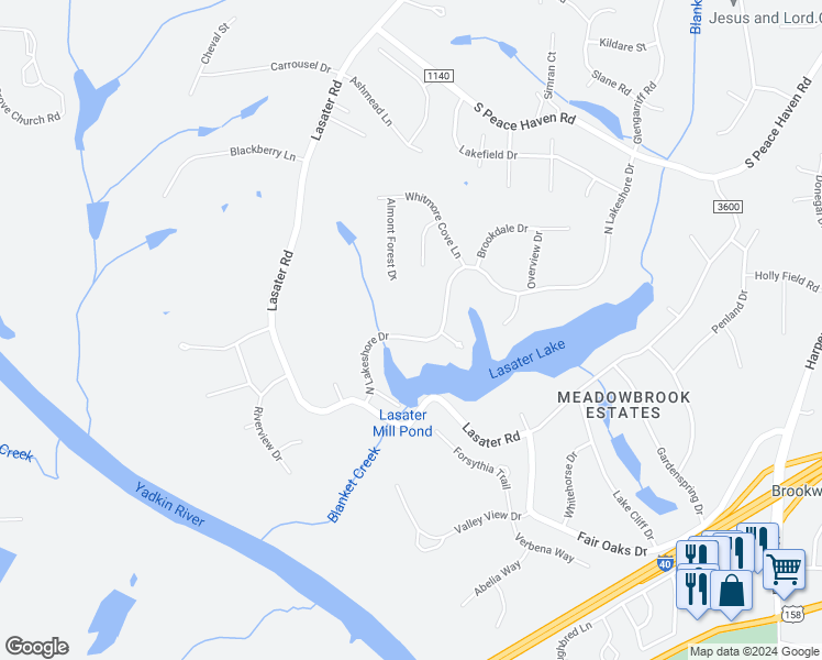map of restaurants, bars, coffee shops, grocery stores, and more near 3755 North Lakeshore Drive in Clemmons