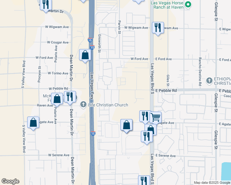 map of restaurants, bars, coffee shops, grocery stores, and more near 2715 West Pebble Road in Las Vegas