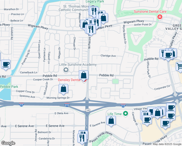 map of restaurants, bars, coffee shops, grocery stores, and more near 3 Bishopsgate Terrace in Henderson