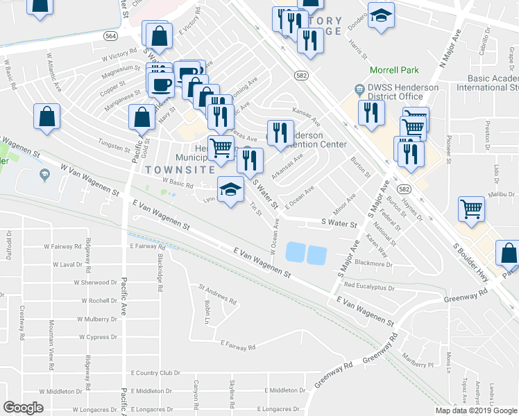map of restaurants, bars, coffee shops, grocery stores, and more near 331 Tin Street in Henderson
