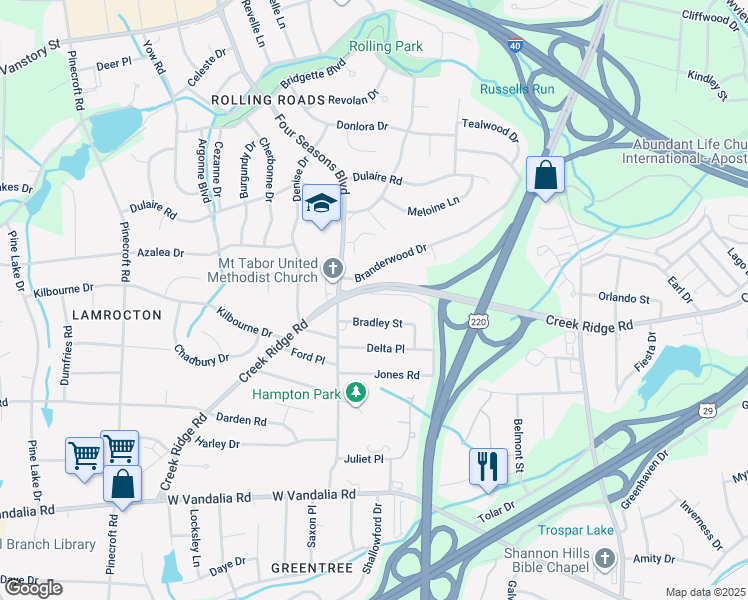 map of restaurants, bars, coffee shops, grocery stores, and more near 2129 Tabor Street in Greensboro